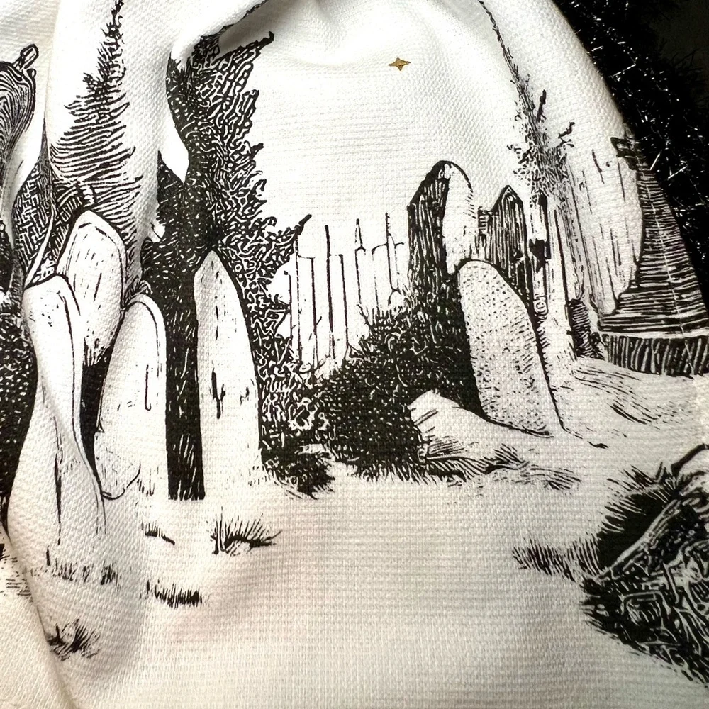 Kassafina Halloween Cemetery Set of 2 Tea Towel with Gold Moon Accent.